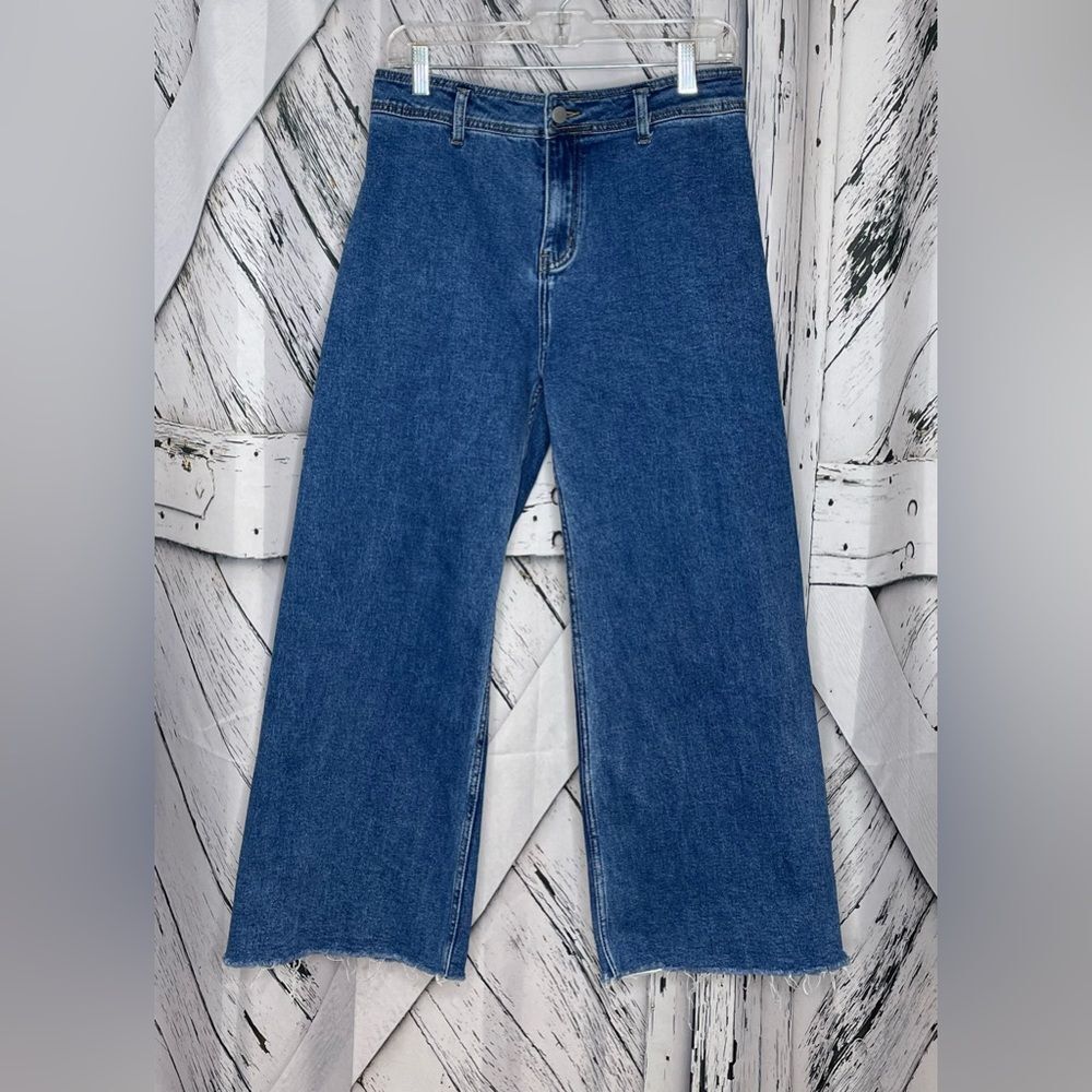 CUPSHE Frayed Hem Wide Leg Jeans L